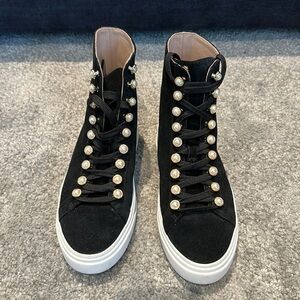 Stuart weitzman suede pearl lace-up sneakers